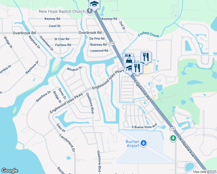 map of restaurants, bars, coffee shops, grocery stores, and more near 28 Waterford Drive in Englewood