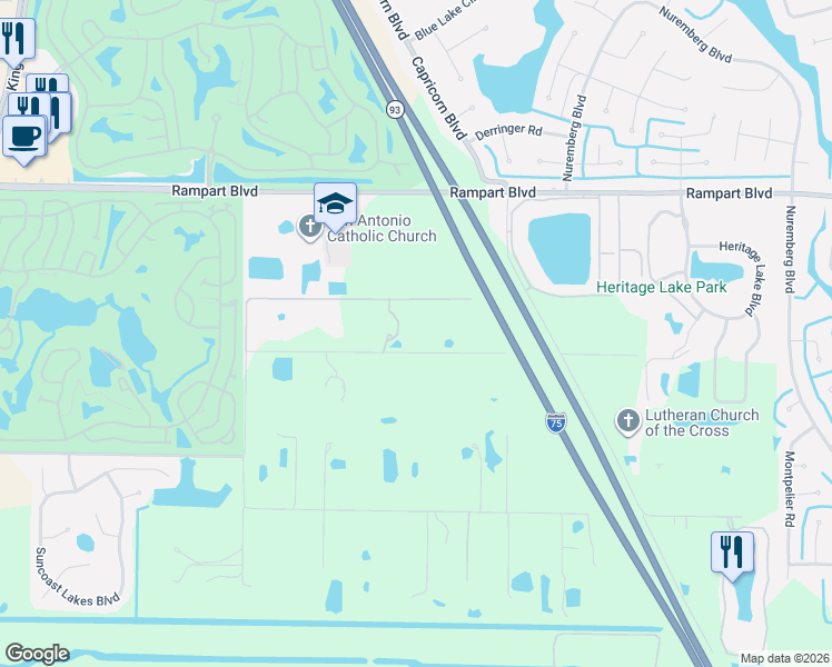 map of restaurants, bars, coffee shops, grocery stores, and more near 24582 Tangerine Avenue in Port Charlotte