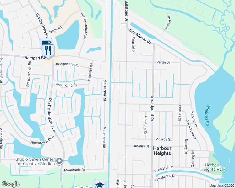 map of restaurants, bars, coffee shops, grocery stores, and more near 2152 Highlands Road in Punta Gorda