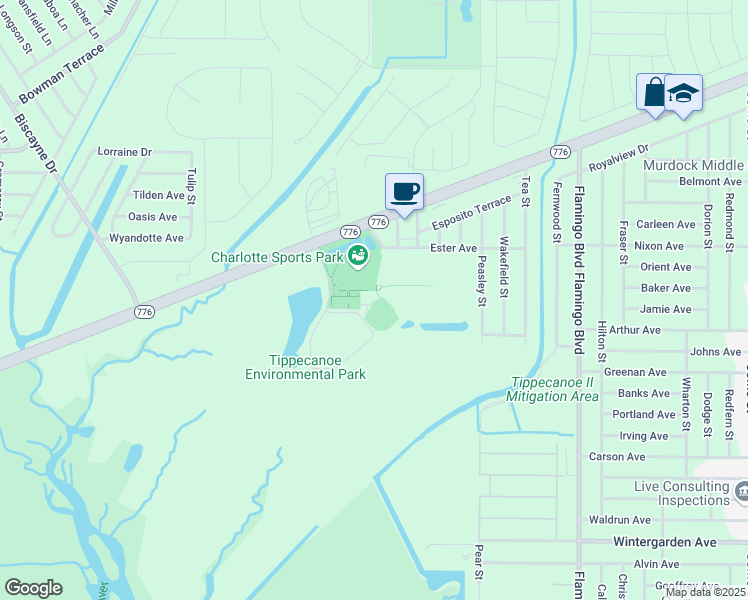 map of restaurants, bars, coffee shops, grocery stores, and more near 2300 El Jobean Road in Port Charlotte