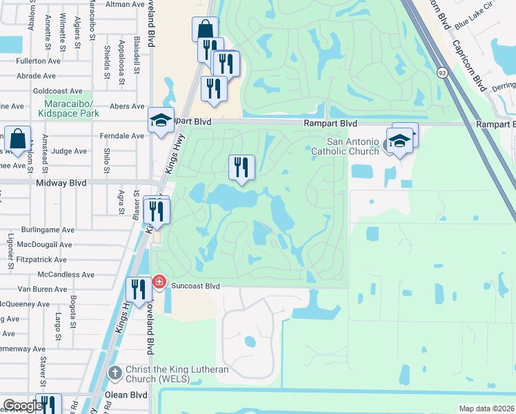 map of restaurants, bars, coffee shops, grocery stores, and more near 1040 Queensway Road West in Punta Gorda