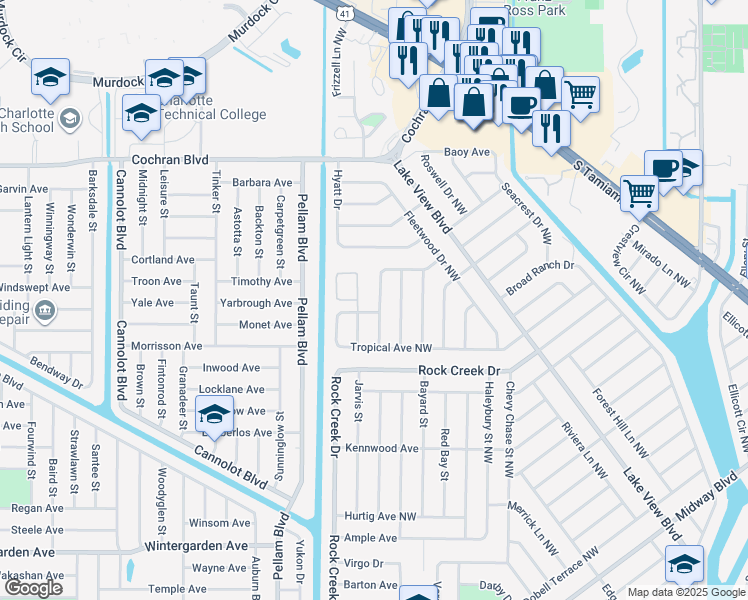 map of restaurants, bars, coffee shops, grocery stores, and more near 954 Andrews Avenue Northwest in Port Charlotte