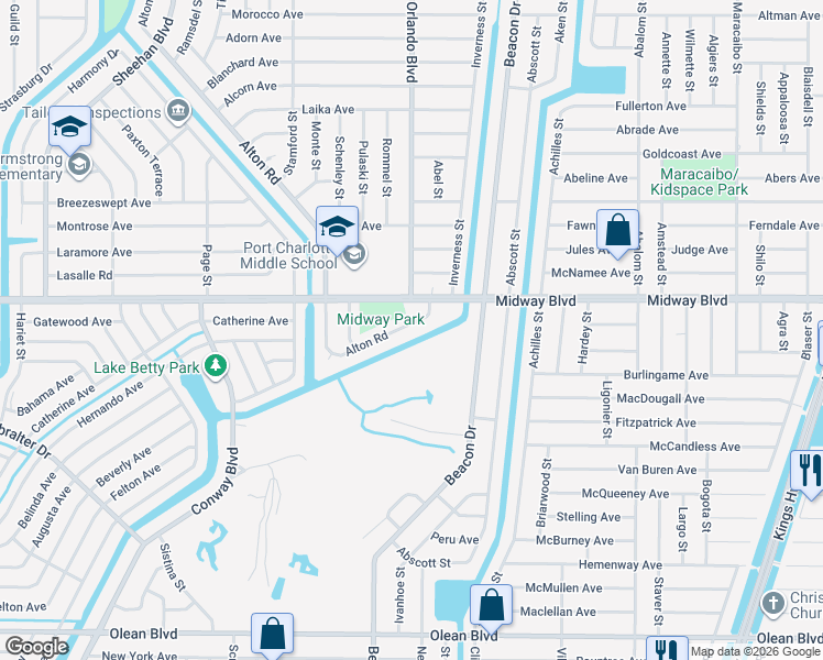 map of restaurants, bars, coffee shops, grocery stores, and more near 2333 Alton Road in Port Charlotte