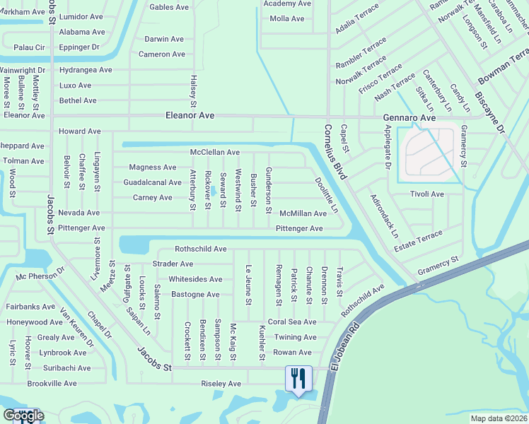 map of restaurants, bars, coffee shops, grocery stores, and more near 14423 Gunderson Street in Port Charlotte