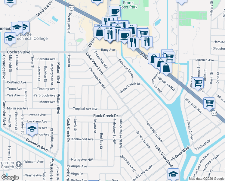 map of restaurants, bars, coffee shops, grocery stores, and more near 2211 Lake View Boulevard in Port Charlotte