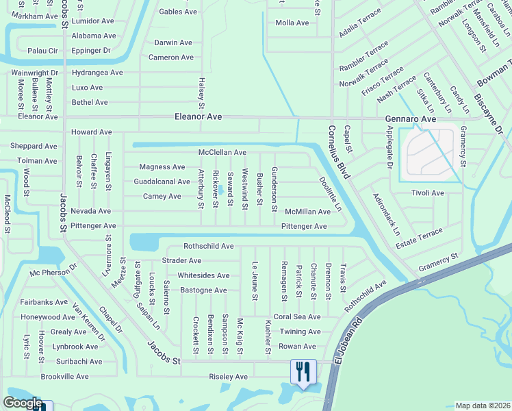 map of restaurants, bars, coffee shops, grocery stores, and more near 2186 Westwind Street in Port Charlotte