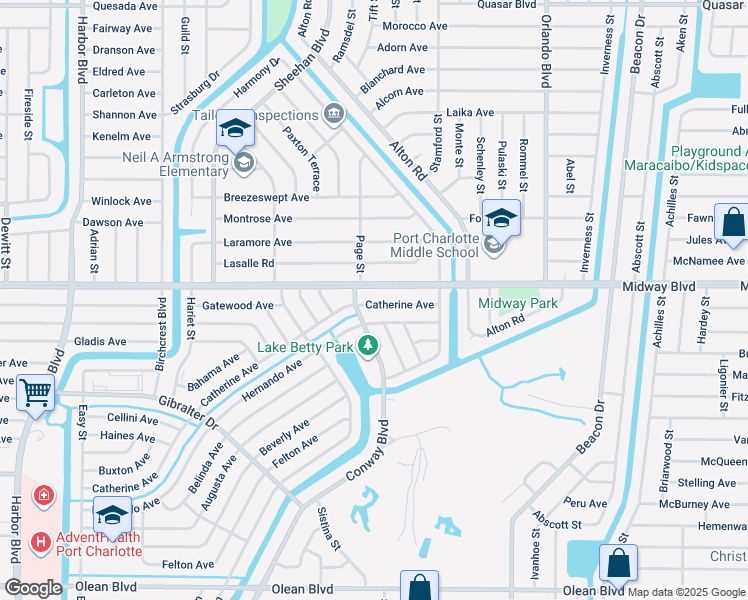 map of restaurants, bars, coffee shops, grocery stores, and more near 22416 Catherine Avenue in Port Charlotte