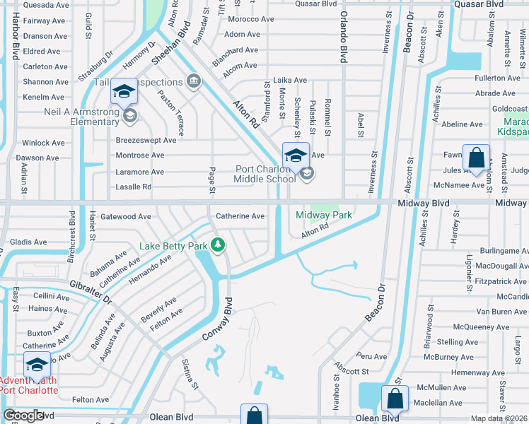 map of restaurants, bars, coffee shops, grocery stores, and more near 2174 Hayworth Road in Port Charlotte