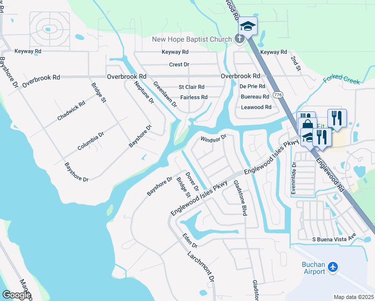 map of restaurants, bars, coffee shops, grocery stores, and more near 70 Windsor Drive in Englewood