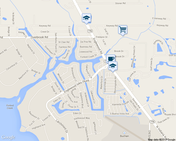 map of restaurants, bars, coffee shops, grocery stores, and more near 28 Oakwood Drive North in Englewood