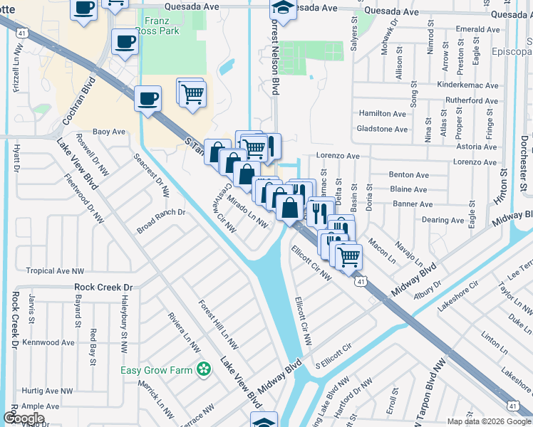 map of restaurants, bars, coffee shops, grocery stores, and more near 2205 Tamiami Trail in Port Charlotte