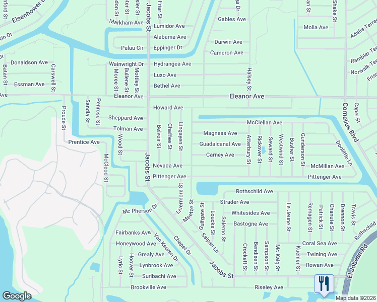 map of restaurants, bars, coffee shops, grocery stores, and more near 2135 Lingayen Street in Port Charlotte