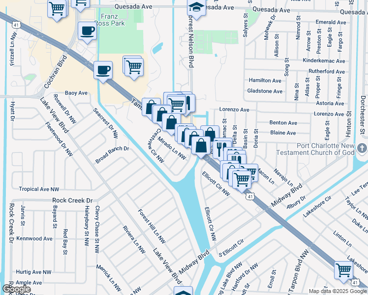 map of restaurants, bars, coffee shops, grocery stores, and more near 2205 Tamiami Trail in Port Charlotte