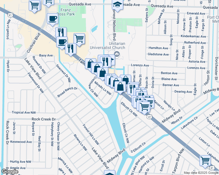 map of restaurants, bars, coffee shops, grocery stores, and more near 2205 Tamiami Trail in Port Charlotte