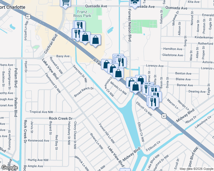 map of restaurants, bars, coffee shops, grocery stores, and more near 776 Crestview Circle Northwest in Port Charlotte