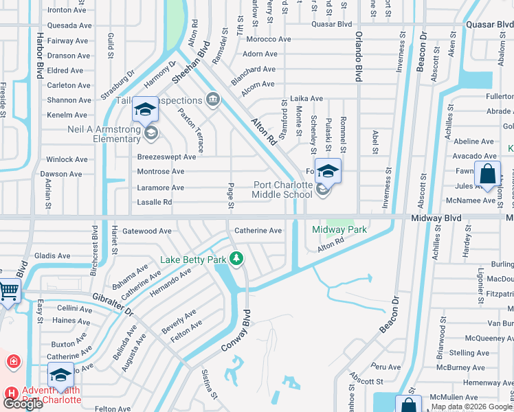 map of restaurants, bars, coffee shops, grocery stores, and more near 22351 Lasalle Road in Port Charlotte