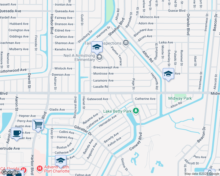 map of restaurants, bars, coffee shops, grocery stores, and more near 22151 Lasalle Road in Port Charlotte