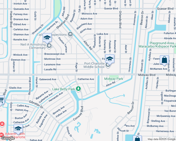 map of restaurants, bars, coffee shops, grocery stores, and more near 22351 Lasalle Road in Port Charlotte