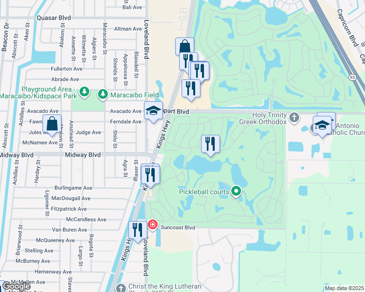 map of restaurants, bars, coffee shops, grocery stores, and more near 130 Iroquois Trail in Punta Gorda