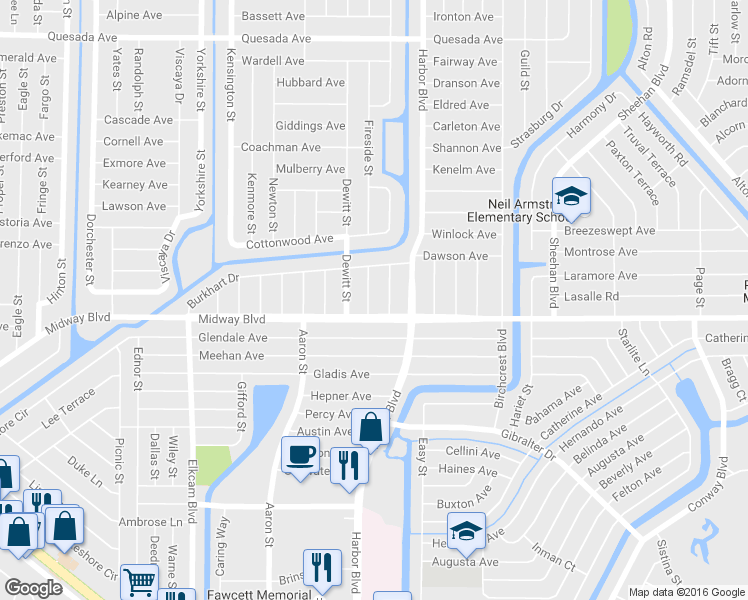map of restaurants, bars, coffee shops, grocery stores, and more near 2123 Hanson Street in Port Charlotte