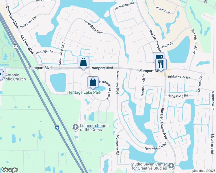 map of restaurants, bars, coffee shops, grocery stores, and more near 25561 Heritage Lake Boulevard in Punta Gorda