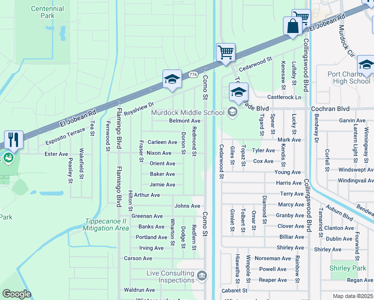 map of restaurants, bars, coffee shops, grocery stores, and more near 17174 Nixon Avenue in Port Charlotte