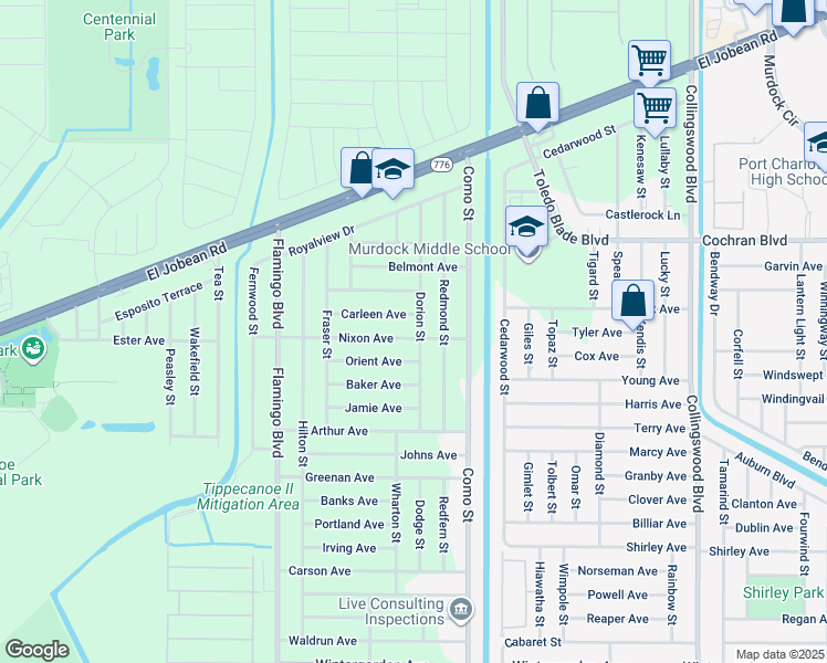 map of restaurants, bars, coffee shops, grocery stores, and more near 17174 Nixon Avenue in Port Charlotte