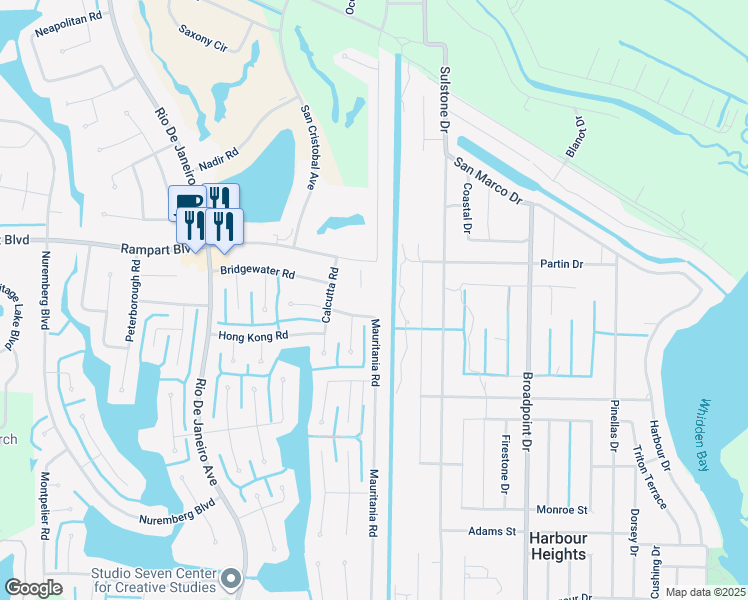 map of restaurants, bars, coffee shops, grocery stores, and more near 26485 Rampart Boulevard in Punta Gorda