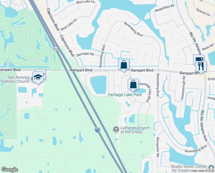 map of restaurants, bars, coffee shops, grocery stores, and more near 25275 Rampart Boulevard in Punta Gorda