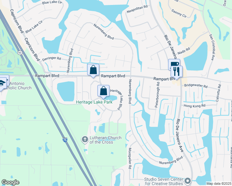map of restaurants, bars, coffee shops, grocery stores, and more near 25561 Heritage Lake Boulevard in Punta Gorda