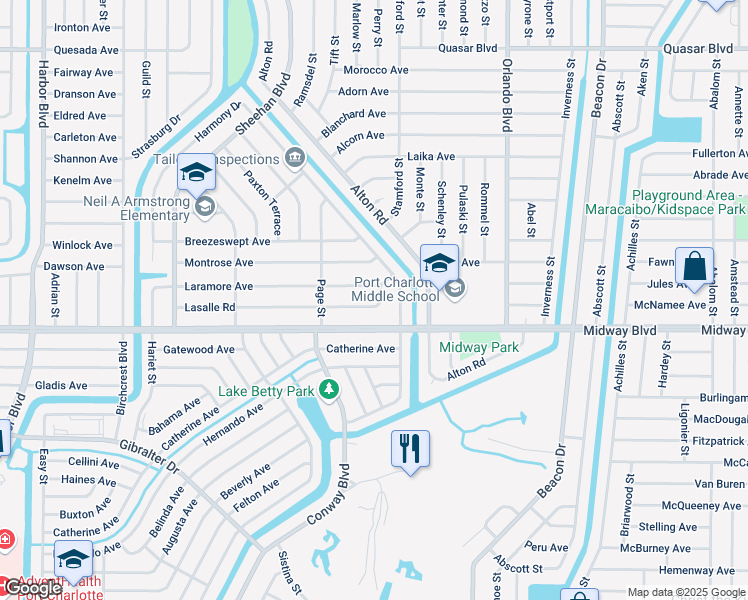map of restaurants, bars, coffee shops, grocery stores, and more near 22351 Lasalle Road in Port Charlotte