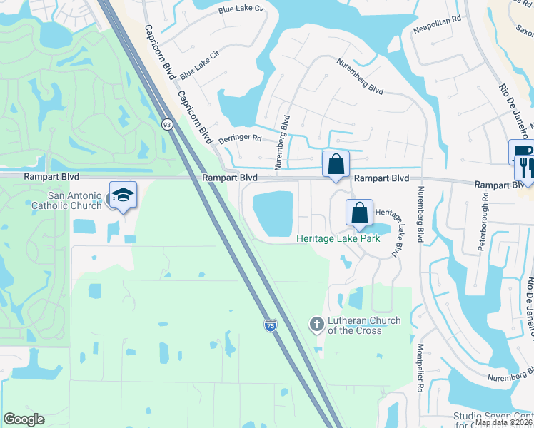 map of restaurants, bars, coffee shops, grocery stores, and more near 25225 Rampart Boulevard in Port Charlotte