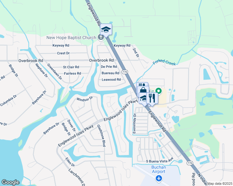 map of restaurants, bars, coffee shops, grocery stores, and more near 24 Oakwood Drive North in Englewood