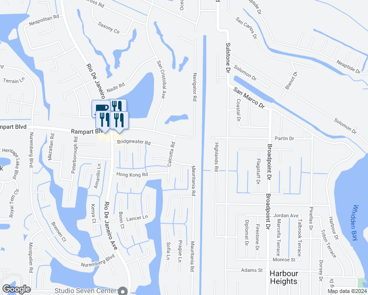 map of restaurants, bars, coffee shops, grocery stores, and more near 26455 Rampart Boulevard in Punta Gorda