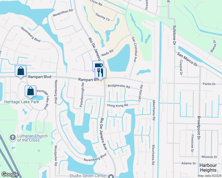 map of restaurants, bars, coffee shops, grocery stores, and more near 2067 Newcastle Lane in Punta Gorda