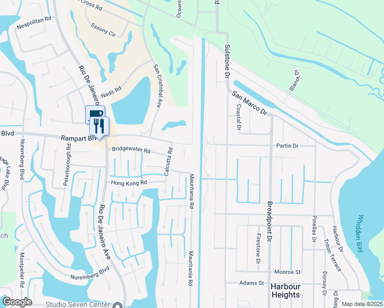 map of restaurants, bars, coffee shops, grocery stores, and more near 26485 Rampart Boulevard in Port Charlotte