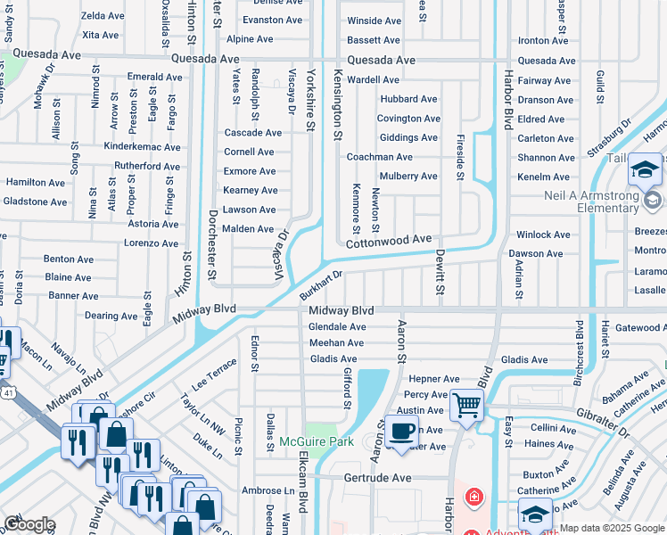 map of restaurants, bars, coffee shops, grocery stores, and more near 21164 Burkhart Drive in Port Charlotte