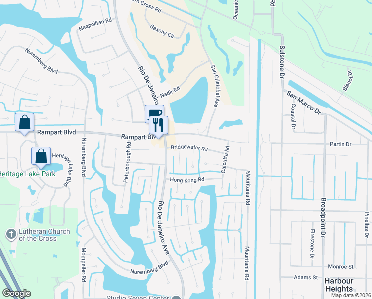 map of restaurants, bars, coffee shops, grocery stores, and more near 26307 Bridgewater Road in Punta Gorda