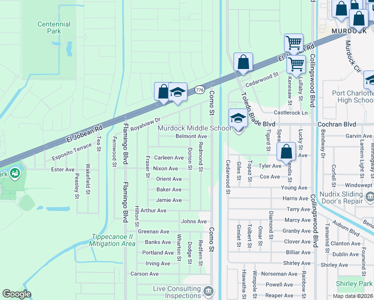 map of restaurants, bars, coffee shops, grocery stores, and more near 17173 Thompson Avenue in Port Charlotte