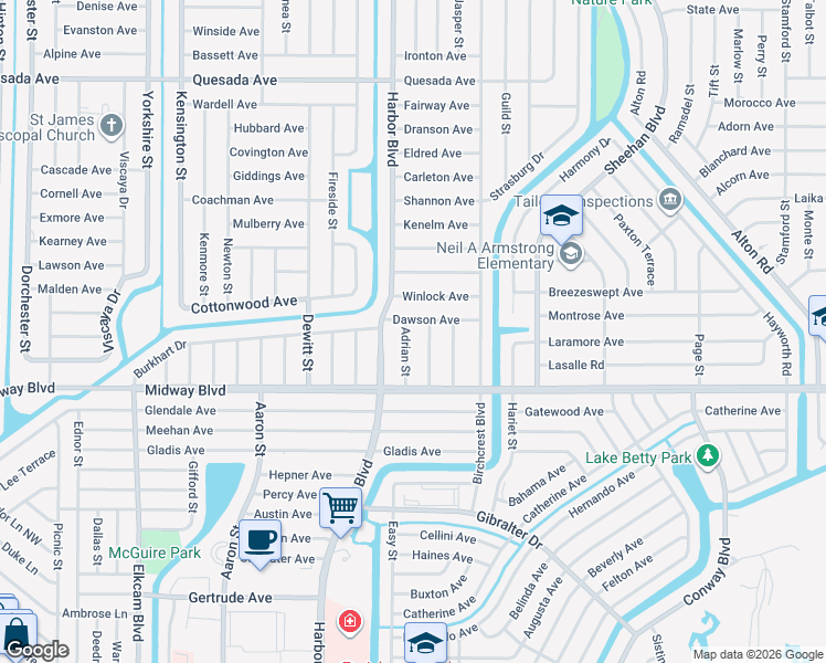 map of restaurants, bars, coffee shops, grocery stores, and more near 1579 Adrian Street in Port Charlotte