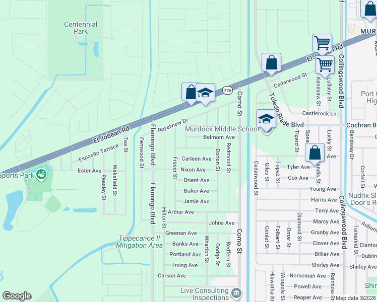 map of restaurants, bars, coffee shops, grocery stores, and more near 17083 Thompson Avenue in Port Charlotte