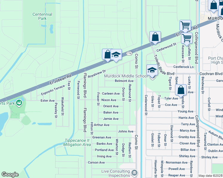 map of restaurants, bars, coffee shops, grocery stores, and more near 17121 Thompson Avenue in Port Charlotte