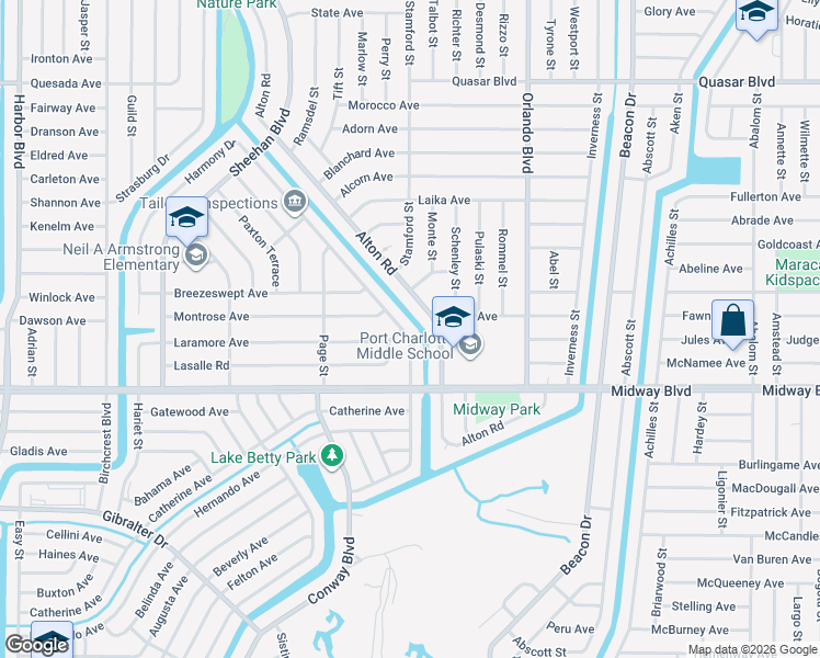 map of restaurants, bars, coffee shops, grocery stores, and more near 1644 Hayworth Road in Port Charlotte