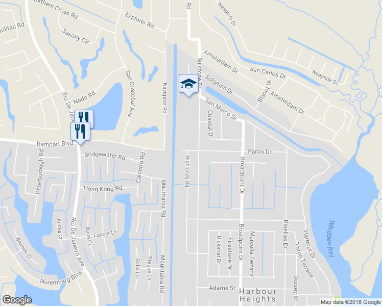 map of restaurants, bars, coffee shops, grocery stores, and more near 2042 Highlands Road in Punta Gorda