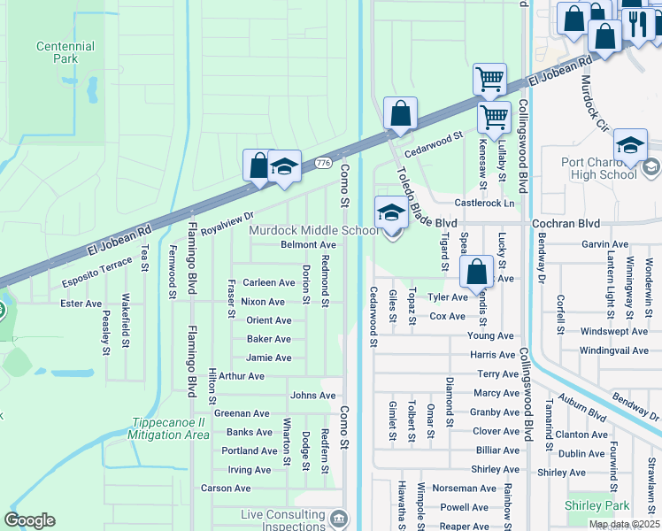 map of restaurants, bars, coffee shops, grocery stores, and more near 2070 Redmond Street in Port Charlotte