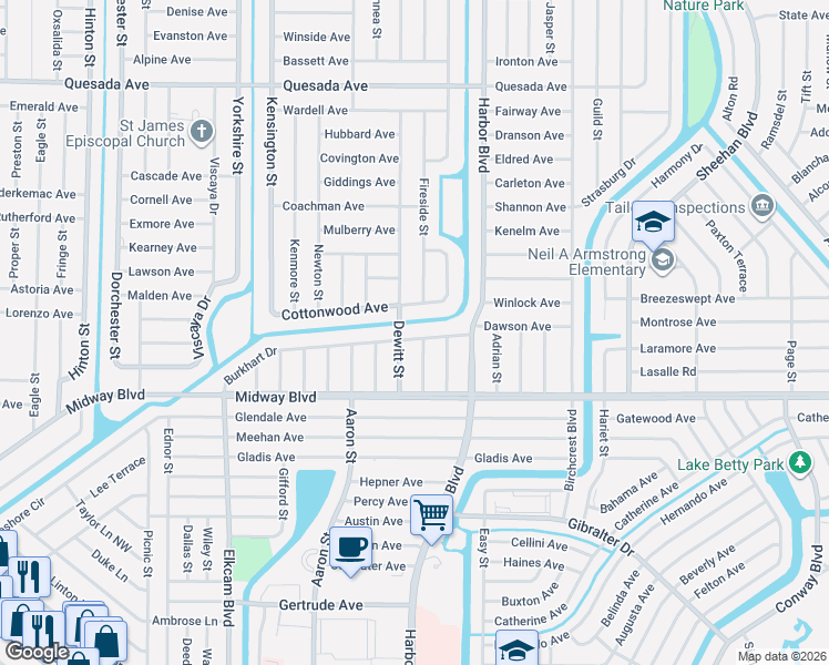 map of restaurants, bars, coffee shops, grocery stores, and more near 21350 Burkhart Drive in Port Charlotte