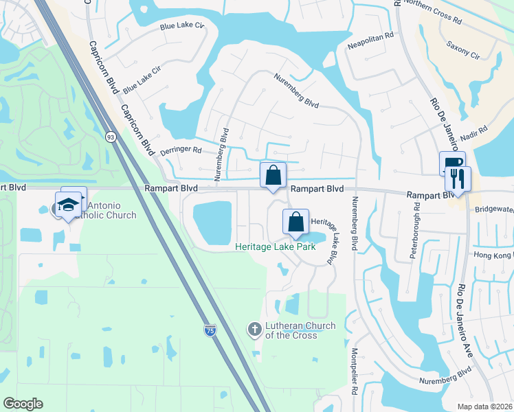 map of restaurants, bars, coffee shops, grocery stores, and more near 25335 Rampart Boulevard in Punta Gorda