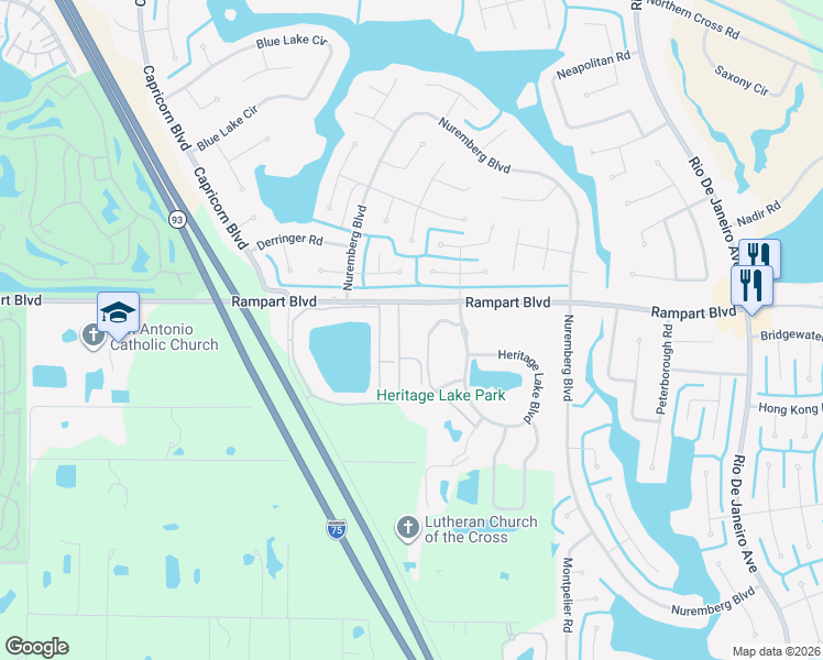 map of restaurants, bars, coffee shops, grocery stores, and more near 25335 Rampart Boulevard in Punta Gorda