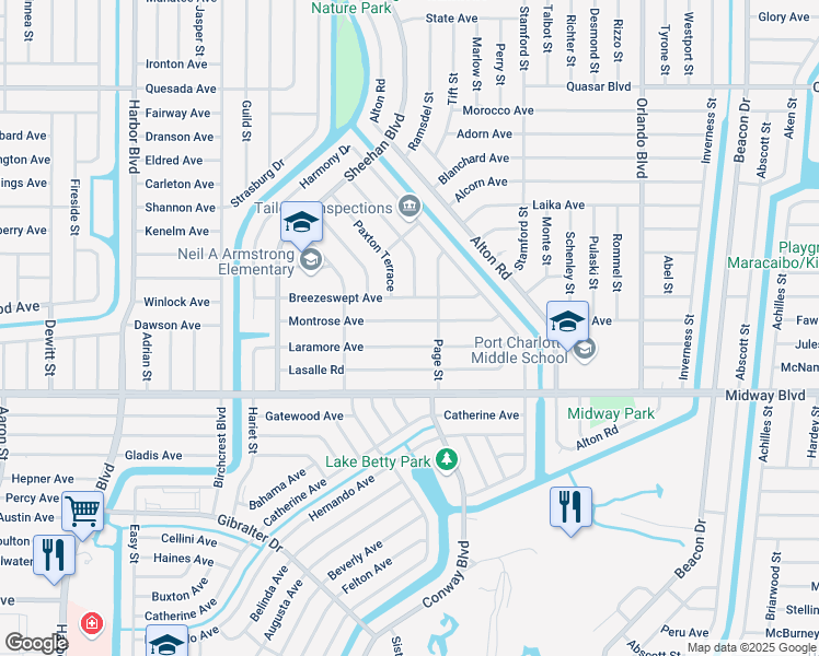 map of restaurants, bars, coffee shops, grocery stores, and more near 22251 Montrose Avenue in Port Charlotte