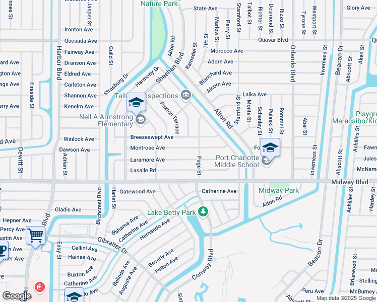 map of restaurants, bars, coffee shops, grocery stores, and more near 22251 Montrose Avenue in Port Charlotte